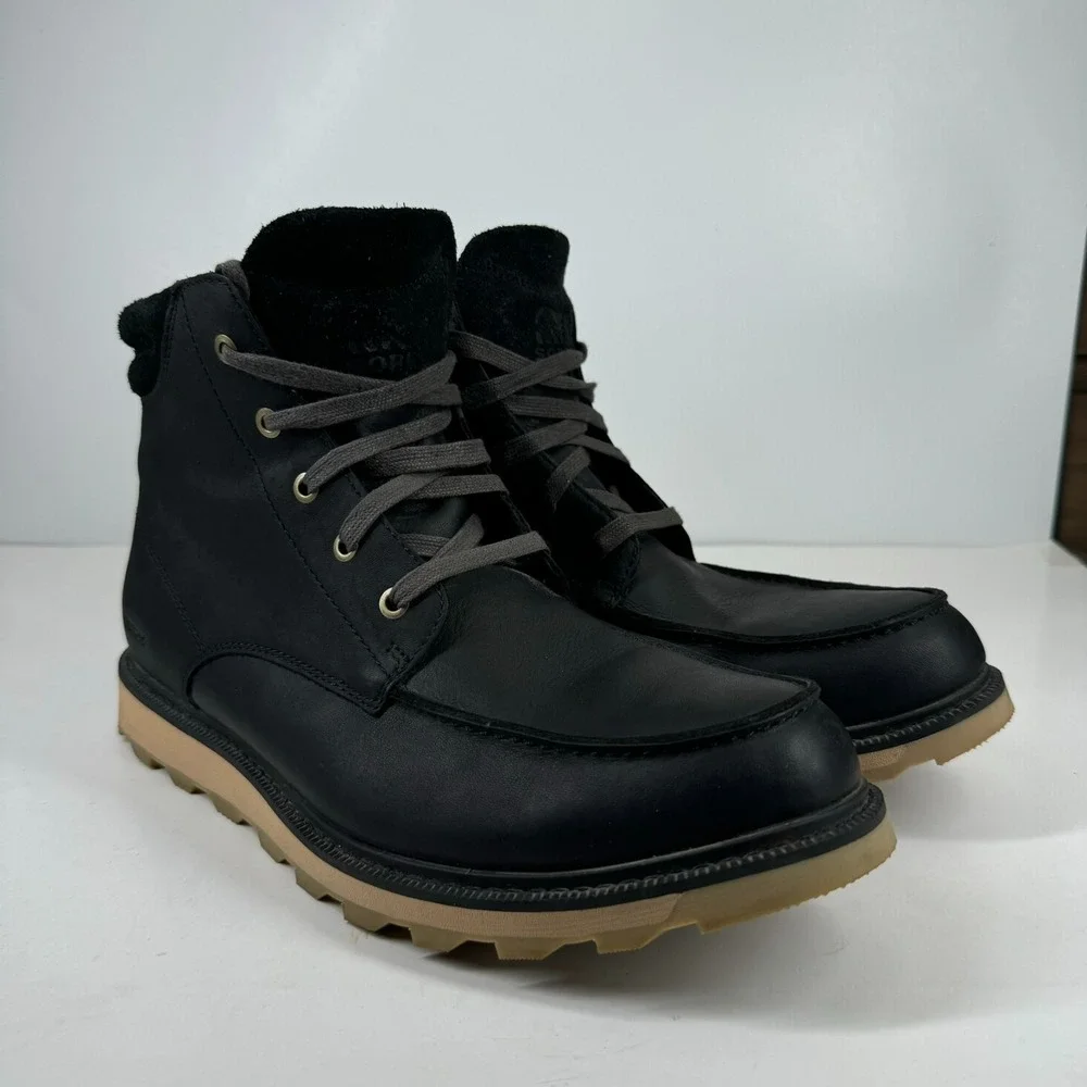 Sorel Madson II Moc Toe Men's 11 Coal Black Leather Waterproof Boots LM6057-010
